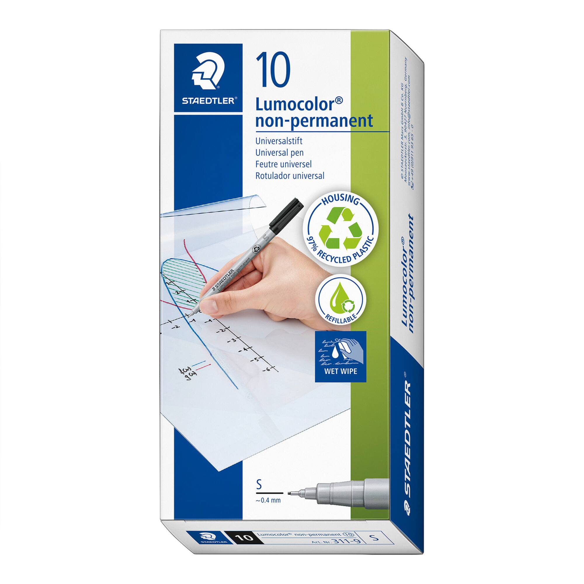 STAEDTLER® 0.4mm Black Superfine Lumocolor Non-Permanent Wet Erase Marker Pens, 10ct.